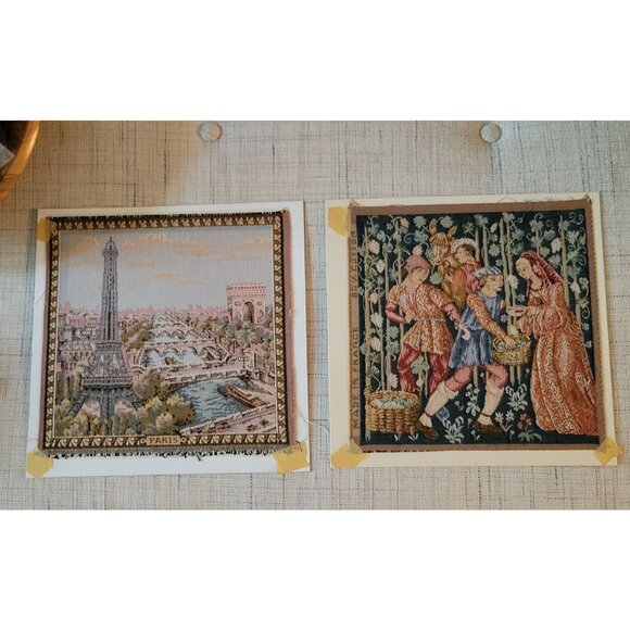 Set Of 2 Vintage Tapestry Country French Wall Art for Framing Parisian Art - Picture 1 of 6